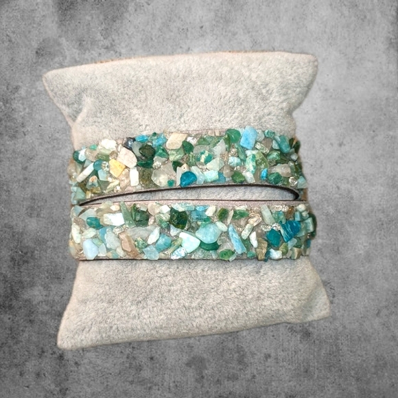 C1 Unique Natural Gemstone Double Wrap Bracelet Aqua Seafoam Green Mint Blue - Picture 16 of 17